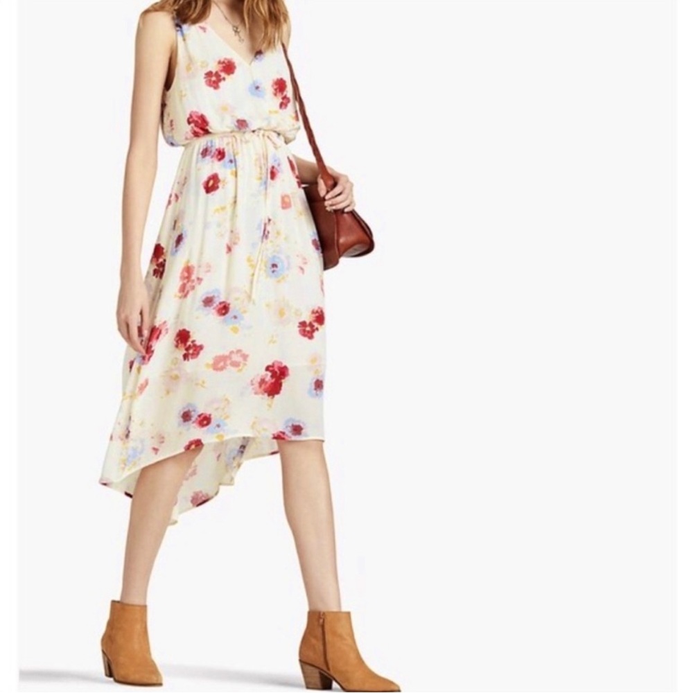 Lucky Brand Ivory Floral Sleeveless V Neck Maxi Sheath Dress